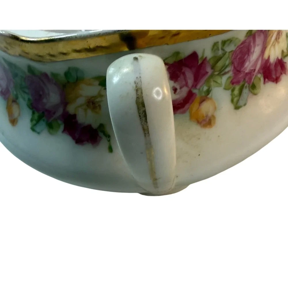 PK Silesia Sugar Bowl Antique Porcelain Pink Roses Cottagecore Victorian